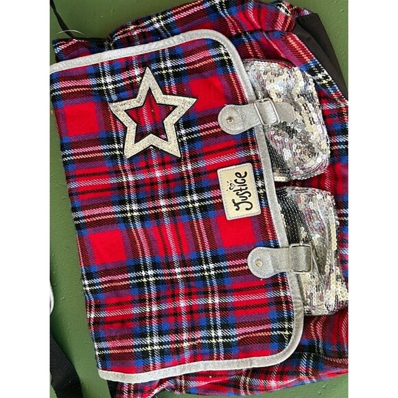 Justice plaid glitter Star laptop messenger bag NEW - Picture 7 of 11